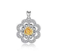 Collar de plata esterlina 925 Flor de diamante Chapado en oro rosa Colgante de amor Joyas para damas Caja de regalo de joyería elegante Regalo de cumpleaños para niña-Pendant-Onesize