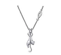 Collar de plata esterlina 925 para mujer 3D lindo gato y pez pareja colgante mate liso cadena de alergia de 18 pulgadas regalo de cumpleaños para niña-Silver-Onesize