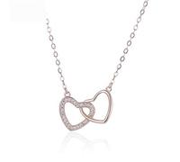 Collar de Plata Esterlina S925 Ropa de Mujer Es Simple Doble Corazón de Amor Cadena Clavícula Temperamento Retro Elegante Regalo de Cumpleaños Creativo, LJBLEUSK