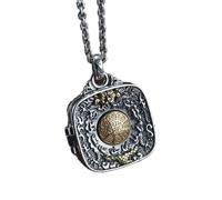 Collar de Plata S925 Retro Fort Gawu Hombres Mujer Seis Personajes Mantra Bon Huit Tesoros Cuadrados Personalidad Creativa Regalo Único Unisex, LJBLEUSK