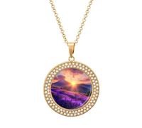 Collar de primavera con flor de lavanda y paisaje de montaña para mujer, colgante de joyería ajustable para mamá, esposa, novia, talla única, Metal