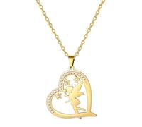 Collar de princesa Wendy Campanilla con colgante de duende, elfo, bailarina mágica, ballet, corazón, circonita cúbica, alas de ángel, joyería, cita de cuento de hadas, regalo para mujer, Acero