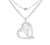 Collar de princesa Wendy Campanilla con colgante de elfo Pixie, bailarina mágica, corazón de ballet, colgante de circonita cúbica, alas de ángel, joyería de cuento de hadas, cita de regalo para