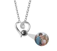 Collar de proyección de fotos personalizado, regalo del día de San Valentín, collar de proyección personalizado con forma de corazón simple (plata)