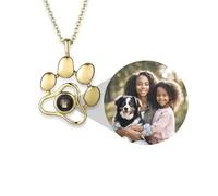 Collar de proyección de imagen personalizado, collar de huellas de perro, lindo personaje con estampado de animales de mascotas, regalos personalizados para los amantes de los perros (dorado)