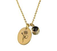 Collar de proyección fotográfica personalizado 100 idiomas Te amo para mujer con colgante de disco(Gold-100 Idiomas + Fotos-Blanco y negro 16 IN)
