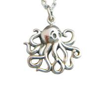 Collar de pulpo pequeño de plata de ley 925. Colgante de criatura marina. Animal marino acuático oceánico, joyería de playa, amuleto de la naturaleza.|Con cadena de 45 cm|Chapado en plata|LK_PNK_03095