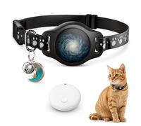 Collar de rastreo para gatos impermeable Airtag con etiqueta de buscador (solo iOS, no para dispositivos Android), compatible con Apple Find My, Breakaway Tractive con patrón reflectante y campana