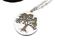 Collar de roble en plata de ley 925 con colgante grabado, pequeño amuleto de fuerza y resistencia, collar con símbolo de la naturaleza y la tierra, joyería familiar | Cadena de 45 cm | Chapado en