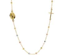 Collar de Rosario con Amuleto y Cruz Oro 585 Amarillo/Blanco/Rosa 45cm