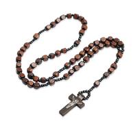 Collar de Rosario con Cruz Católica, Collar de Rosario de Madera, Collar de Cuentas de Oración de Madera Natural, para Comunión Religiosa Cristiana Católica, Bautismo, Misa, Biblia