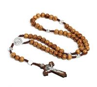 Collar de Rosario con Cruz Católica, Cuentas de Oración de Madera Natural, Cuentas de Madera de Cuentas de Oración Católico Cadena, para Comunión Religiosa Cristiana Católica, Bautismo, Misa, Biblia