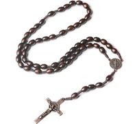 Collar de Rosario con Cruz Católica, Rosario Católico, Collar de Cuentas de Oración de Madera Natural, para Comunión Religiosa Cristiana Católica, Bautismo, Misa, Biblia
