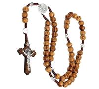 Collar de Rosario con Cruz Católica, Rosario Religioso con Cuentas de Madera de Olivo Collar de Cuentas de Oración Católico Cadena de Cuentas Religiosa Joyería Sagrada para Mujeres Hombres Niños