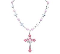 Collar de rosario de cruz religiosa con perlas y cuentas para el cuello, para manualidades, meditaciones, bautizos, regalo de rosario, talla única, como se describe, como se describe