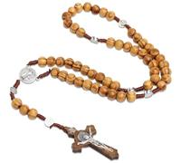 Collar de Rosario de Madera, Collar de Rosario con Cruz Católica, Collar de Cuentas de Oración de Madera Natural, para Comunión Religiosa Cristiana Católica, Bautismo, Misa, Biblia