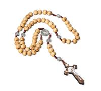 Collar de Rosario de Madera, Collar de Rosario con Cruz Católica, Collar de Cuentas de Oración de Madera Natural, para Comunión Religiosa Cristiana Católica, Bautismo, Misa, Biblia