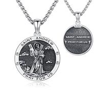 Collar de San Andrés de plata de ley 925 San Andrés Collar Escocia patronos religiosos amuleto joyería regalo para hombres mujeres 20+2 pulgadas, 22 MM, Plata esterlina, No es una piedra preciosa