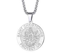 Collar de San Cristóbal con colgante de San Miguel Jorge Bárbara para mujeres y hombres, el sello de los siete arcángeles, cadena de dije de medalla religiosa, medallón de disco, joyería cristiana