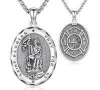 Collar de San Miguel/San Cristóbal y San Benito para hombres y mujeres, plata de ley 925 con colgante de arcángel, amuleto de protección, joyería religiosa, regalo, 0.86 x 1.1 inch, Plata esterlina