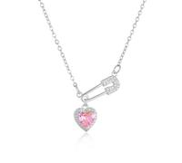 Collar de seguridad de plata para mujer con corazón de plata con pines de seguridad, collar delicado, collar de seguridad de corazón rosa, collar con colgante de corazón rosa, collar de moda, collar