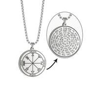 Collar de sellos de la llave de Salomón de VASSAGO Grabado con 72 nombres de Dios Colgante Protección espiritual Amuleto para hombres y mujeres, Acero inoxidable