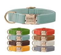 Collar de Terciopelo Personalizado para Perro con Nombre y número de teléfono, Collar Ajustable Grabado con Hebilla metálica de liberación rápida, Opciones Multicolor