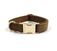 Collar de terciopelo personalizado para perro, etiqueta de identificación de número de teléfono con grabado, collares ajustables suaves y cómodos, tamaño pequeño y mediano (marrón, L)