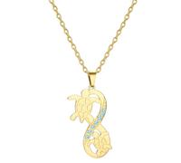 Collar de tortuga marina para mujer Colgante de piedra lunar azul con forma de ola infinita Joyas con animales bonitos Regalos de verano para amantes del mar (oro)