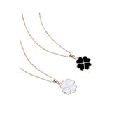 Collar de trébol de cuatro hojas de doble cara para mujer, diseño de moda coreana, cadena de clavícula de amor, talla única, Plata, No es una piedra preciosa