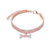 Collar de tres filas de huesos de diamantes de imitación para perro, en tamaños ajustables, pequeño, mediano y grande, para perros machos y hembras, hebilla de liberación rápida de metal 3/4 (oro