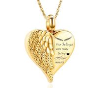 Collar de urna de amor en forma de corazón para cenizas Keepsake Memorial Cremación, joyería de acero inoxidable, alas de ángel, corazón, urna, medallón para cenizas