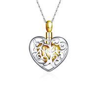 Collar de urna de corazón para cenizas: árbol de la vida chapado en oro de 24 quilates, joyería de plata de ley 925 para mujer, colgante de gran capacidad, conmemorativo de cremación, coleccionable