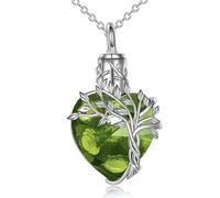 Collar de urna de corazón para cenizas, árbol de la vida, joyería de cremación de cristal con relleno de embudo, colgante conmemorativo de cenizas para ser querido, regalo de joyería de recuerdo