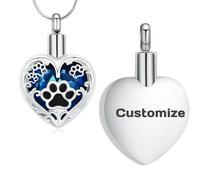 Collar de urna de corazón para cenizas, de acero inoxidable, con estampado de patas, colgante de recuerdo funerario para seres humanos/mascotas, seres queridos, ceniza, Acero inoxidable, No es una