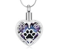Collar de urna de corazón para cenizas, de acero inoxidable, con estampado de patas, colgante de recuerdo funerario para seres humanos/mascotas, seres queridos, ceniza, Acero inoxidable, No es una