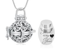 Collar de urna de cremación para cenizas - "Always In My Heart", joyería de cremación hueca, linterna de amor, colgante de cenizas de acero inoxidable con mini urna de recuerdo, joyería conmemorativa