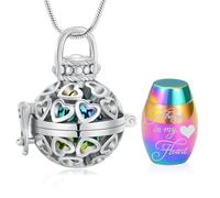 Collar de urna de cremación para cenizas - "Always In My Heart", joyería de cremación hueca, linterna de amor, colgante de cenizas de acero inoxidable con mini urna de recuerdo, joyería conmemorativa