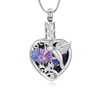 Collar de urna de cristal de colibrí para cenizas para mujeres y hombres, joyería de cremación de acero inoxidable, recuerdo de seres queridos