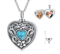 Collar de urna de cristal de flores para cenizas de seres queridos, collar con medallón de corazón que sostiene fotos, collar de cremación floral de plata de ley 925 para cenizas, recuerdo, regalos