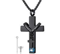 Collar de urna de cruz con piedra natal para cenizas, cremación, joyería urnas para cenizas humanas, urna conmemorativa, colgante de recuerdo, 5 inches, Cristal, Cristal