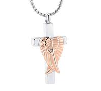 Collar de urna de cruz para cenizas, alas de ángel, joyería de cremación para mujeres y hombres, collares conmemorativos de acero inoxidable, soporte para cenizas para mascotas humanas, joyería de