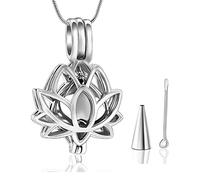 Collar De Urna De Joyería De Cremación Para Cenizas,Colgante De Flor De Loto A Cielo Abierto Con Collar De Urna En Forma De Corazón Collar De Recuerdo Conmemorativo Para Mujeres,Hombres,Plata