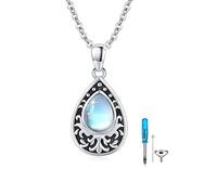 Collar de urna de lágrima de vid S925 de plata de ley con piedra de luna y gota de agua para cenizas conmemorativas colgante de joyería de piedra lunar para mujeres