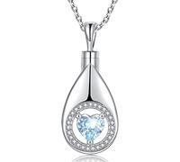 Collar de urna de plata de ley 925 para mujer: joyería de cremación para cenizas - Colgante de recuerdo de cenizas en forma de lágrima de circonita cúbica Regalos para una pérdida de ser querido