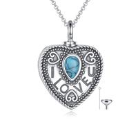 Collar de Urna de Turquesa para Cenizas Plata de Ley 925 Te Amo con Corte de Pera Turquesa Recuerdo Conmemorativo Colgante Collar