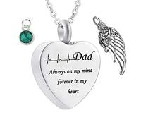 Collar de urna para Adultos, Joyas de Cristal con papá Grabado Siempre en mi Mente para Siempre en el Collar de mi corazón para Mujeres y Hombres