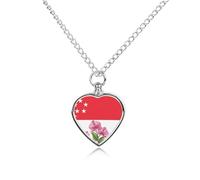 Collar de urna para cenizas con diseño de orquídea Vanda, de Singapur, con diseño de bandera de Singapur, joyería de cremación para mascotas humanas, recuerdo con kit de relleno de embudo
