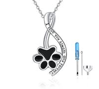 Collar de urna para cenizas, perros, gatos, con estampado de pata, plata de ley 925, colgante conmemorativo, joyería, regalos para dueños de mascotas, amantes de los animales