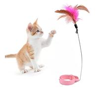 Collar de varita de plumas para gato, color ajustable, collar de plumas para gato, juguetes para aliviar el aburrimiento con campana, actividades al aire libre (rosa)
